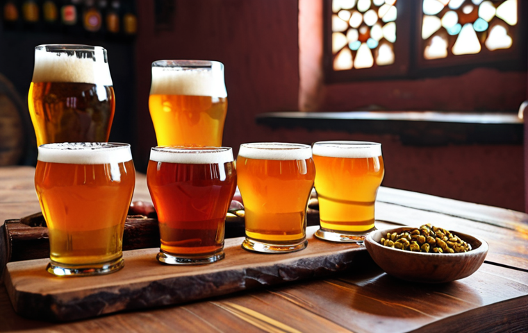 **A vibrant craft beer tasting scene in Pakistan, showcasing diverse flavors and local ingredients. Focus on the artistry of brewing and the cultural experience.**