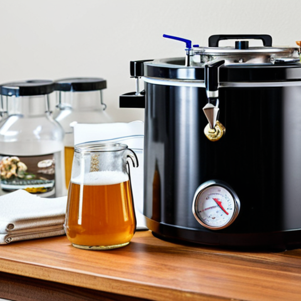 홈브루잉 장비 추천 - **Image:** A close-up shot of a home brewing starter kit. **Prompt:** "A home brewing starter kit di...
