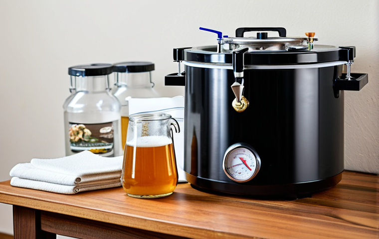 홈브루잉 장비 추천 - **Image:** A close-up shot of a home brewing starter kit. **Prompt:** "A home brewing starter kit di...