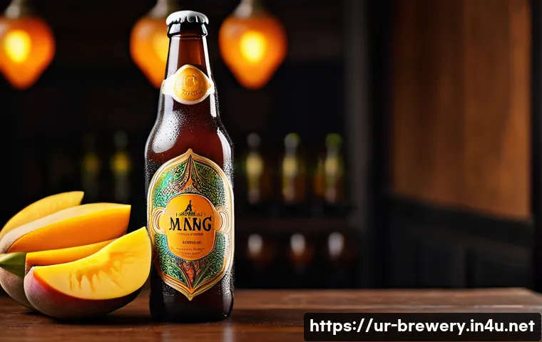 수제맥주 브랜딩 전략 - **Prompt:** A vibrant, close-up studio shot of a uniquely shaped craft beer bottle, labeled "Lahori ...