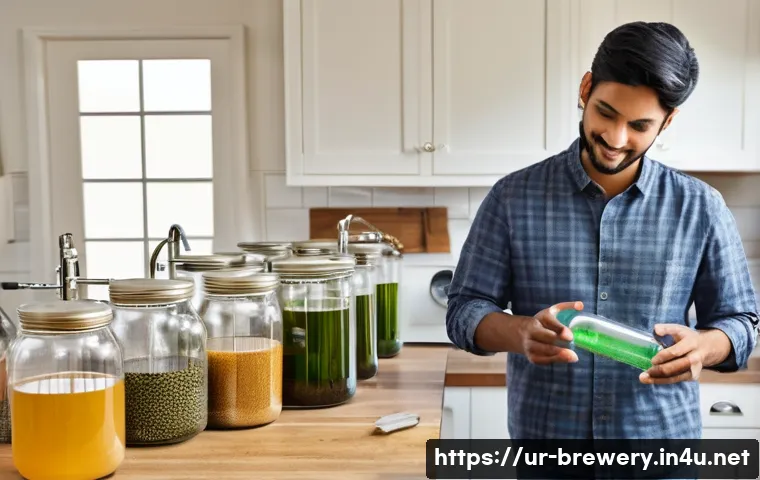 수제맥주 양조사 교육 - **Prompt:** "A brightly lit, clean home kitchen. A person of South Asian descent, in modest, comfort...
